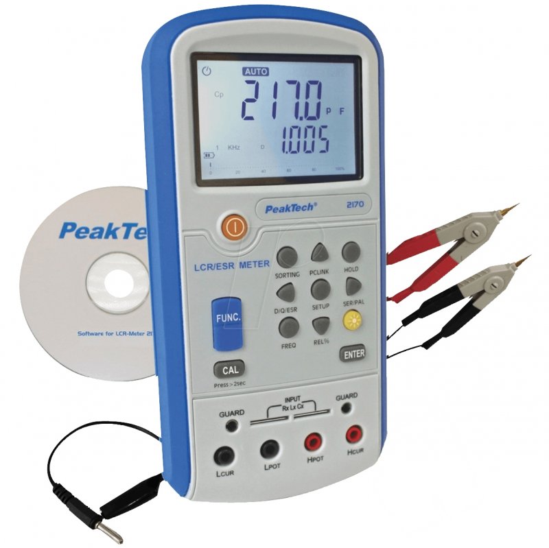 LCR-ESR-Metru digital , USB, frecvențe testare 100 Hz - 100 kHz - Peaktech P2170