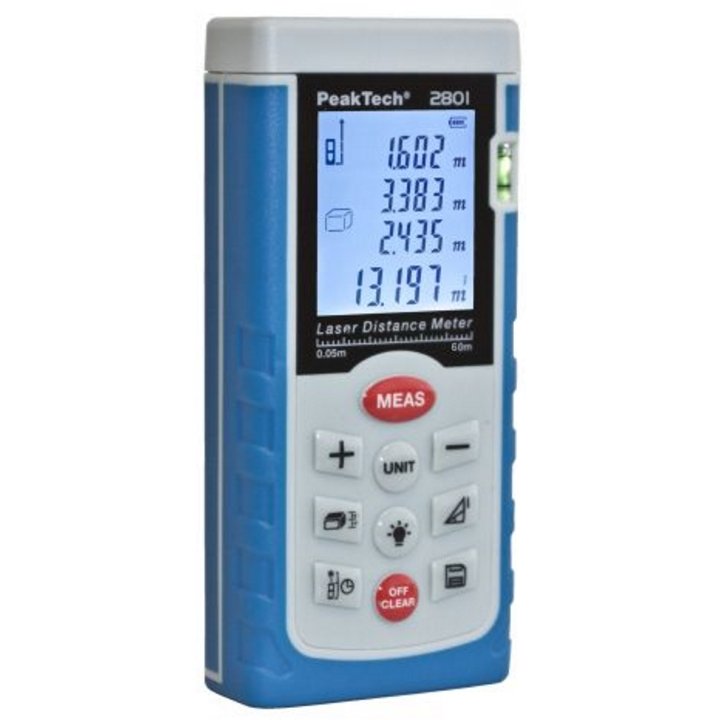 Instrument măsurare (cu fascicul laser) distanțe (până la 60m); calculează arii și volume - P2801 Instrument măsurare (cu fascicul laser) distanțe (până la 60m); calculează arii și volume - P2801