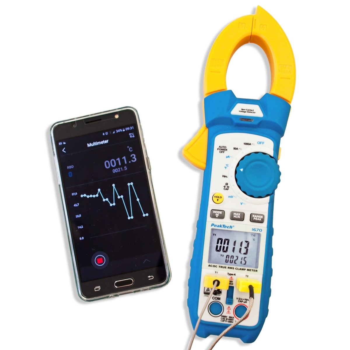 Peaktech P1670 - Digital Clamp Meter, 1000 A AC/DC, TRMS, Bluetooth