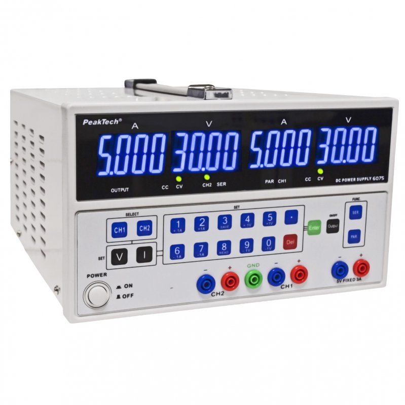 Peaktech P6070 & P6075 - Linear DC Power Supplies with stepped adjustment (up to 2 x 30V / 5A)