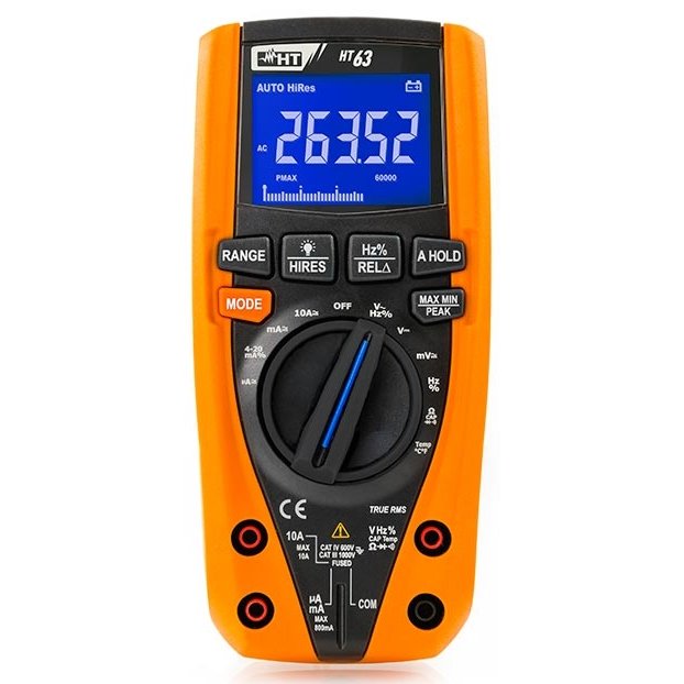 HT63 - CAT IV multimeter with TRMS measurements (6000 count, including capacitance, temperature, 4-20mA%)