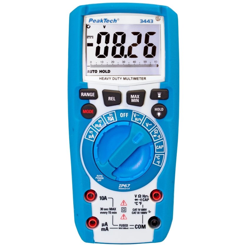 Peaktech P3443 - Digital Multimeter (1000V AC/DC, 10A AC/DC, IP67, illuminated function buttons)