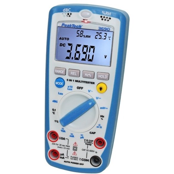 Peaktech P3690 - Digital Multimeter  (with Sound-Level, Temp, R.H. & Lux-Meter)