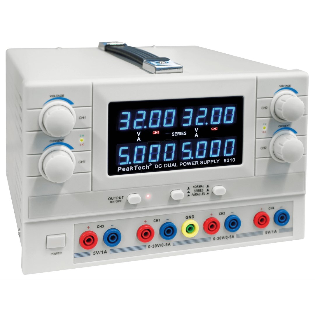 Peaktech P6205 & P6210 & P6215 - Regulated Laboratory Power Supplies with 2, 3 or 4 channels (up to 30V/5A)